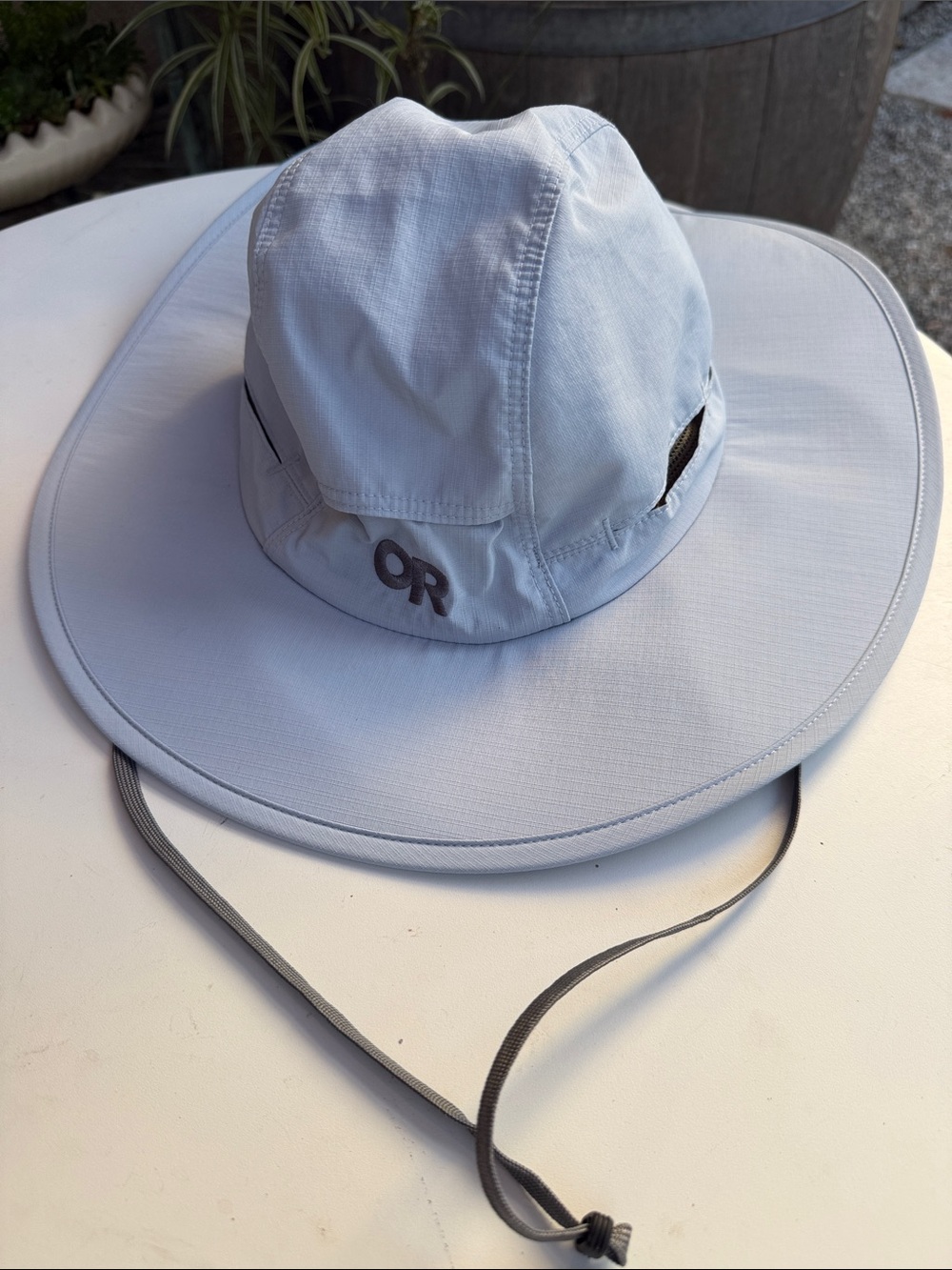 Outdoor Research Light Blue Wide Brim Sun Hat with Chin Strap